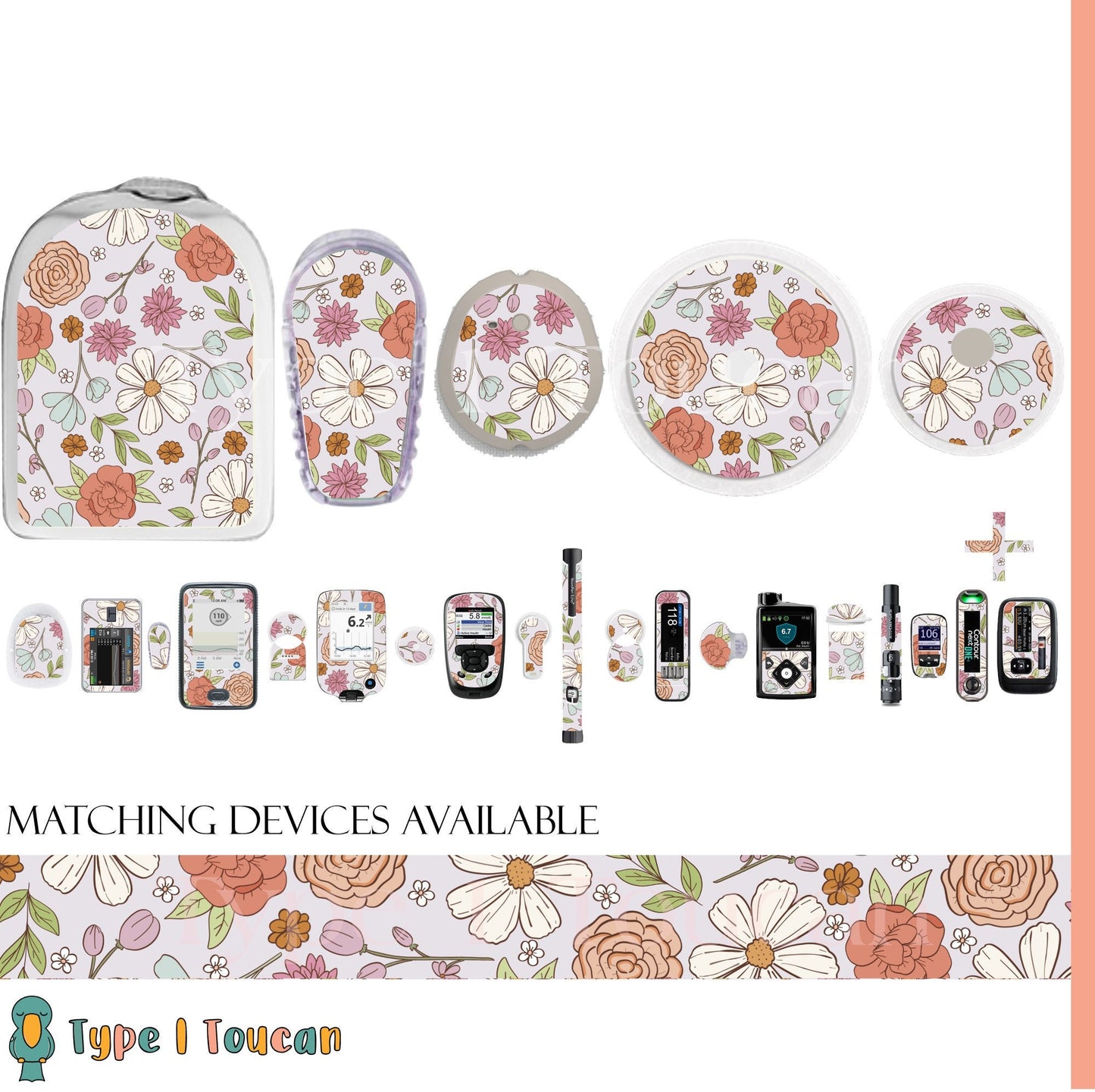 Cool Spring Blooms | Floral Flower Diabetes Stickers | Dexcom G6 Stickers, Dexcom G7, Dexcom One Omnipod Freestyle Libre Tslim Medtronic