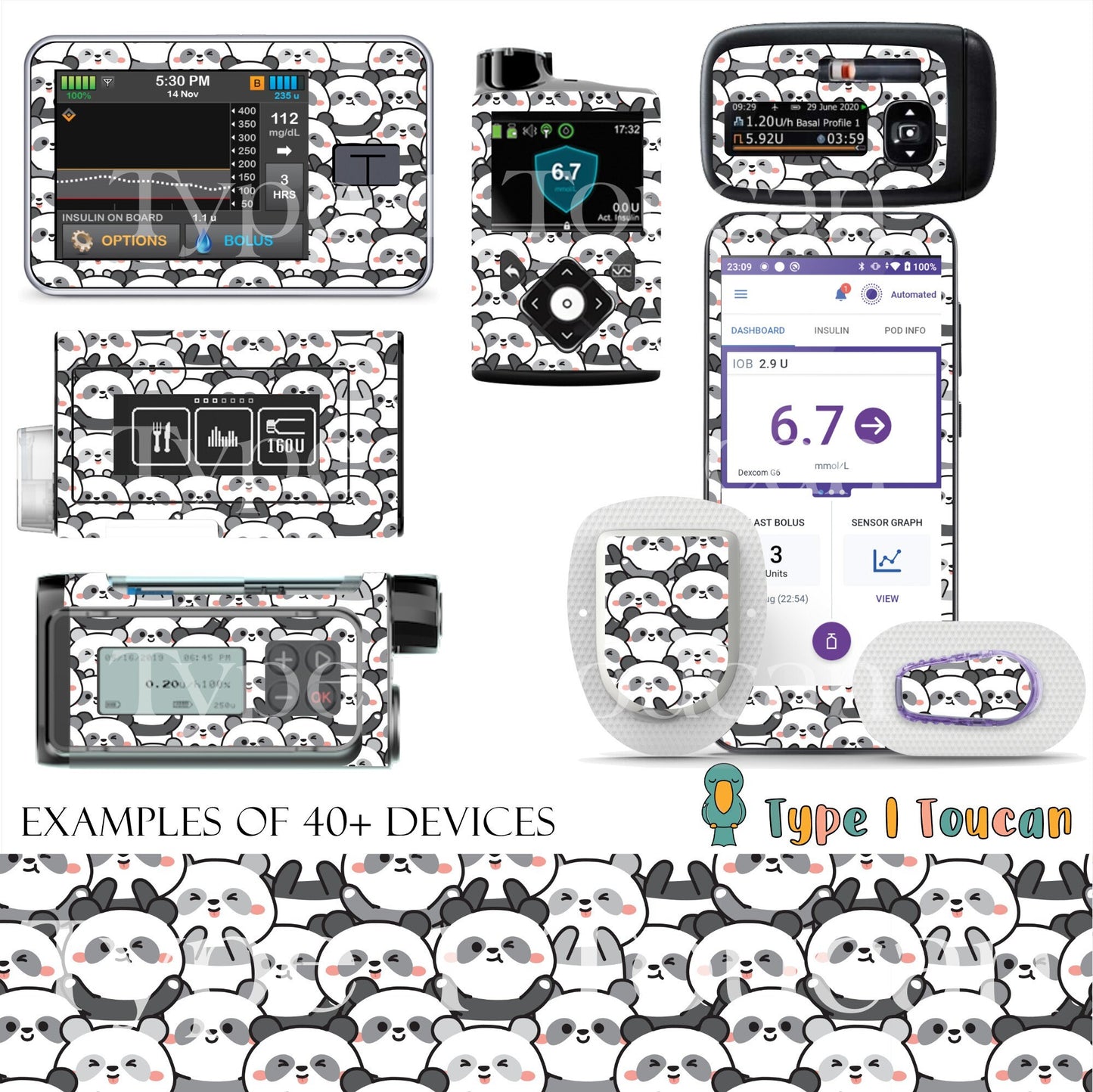 All the Pandas | Diabetes Stickers | Dexcom G6 Omnipod Freestyle Libre Tslim Medtronic Enlite Minimed Pump Contour Decal Novopens Ypsomed