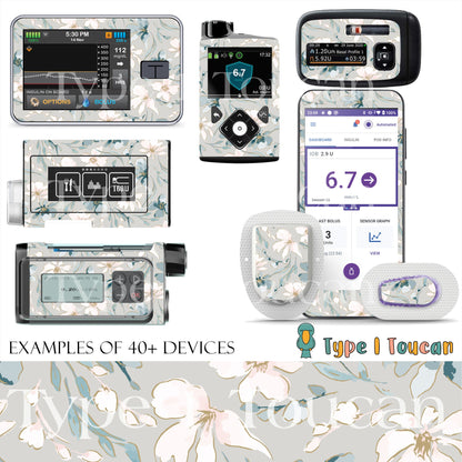 Garden Ceremony | Floral Diabetes Stickers | Dexcom G6 Omnipod 5, Freestyle Libre Tslim Medtronic Minimed Ypsomed Pump Novopen Contour